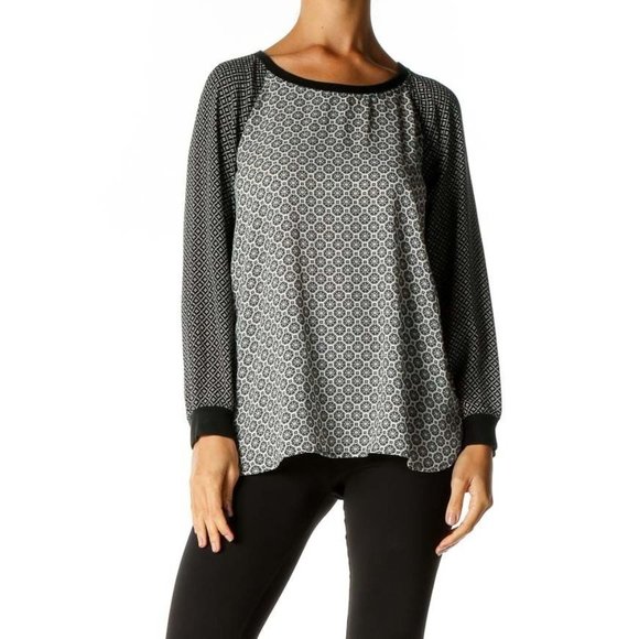 Loft Top M Mix Mosaic Raglan Top Black & Whites - Picture 2 of 9